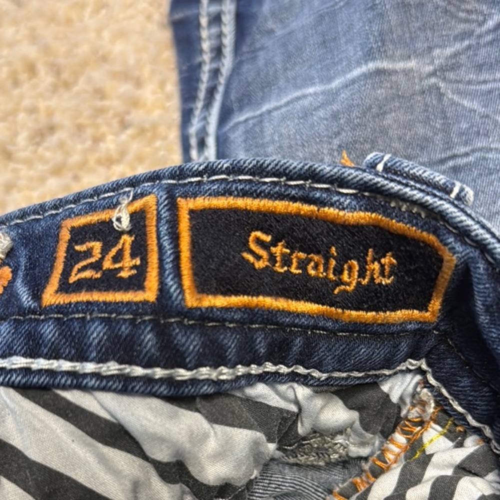 Rock Revival Dark Blue Bootcut Distressed Jeans - Picture 2 of 5